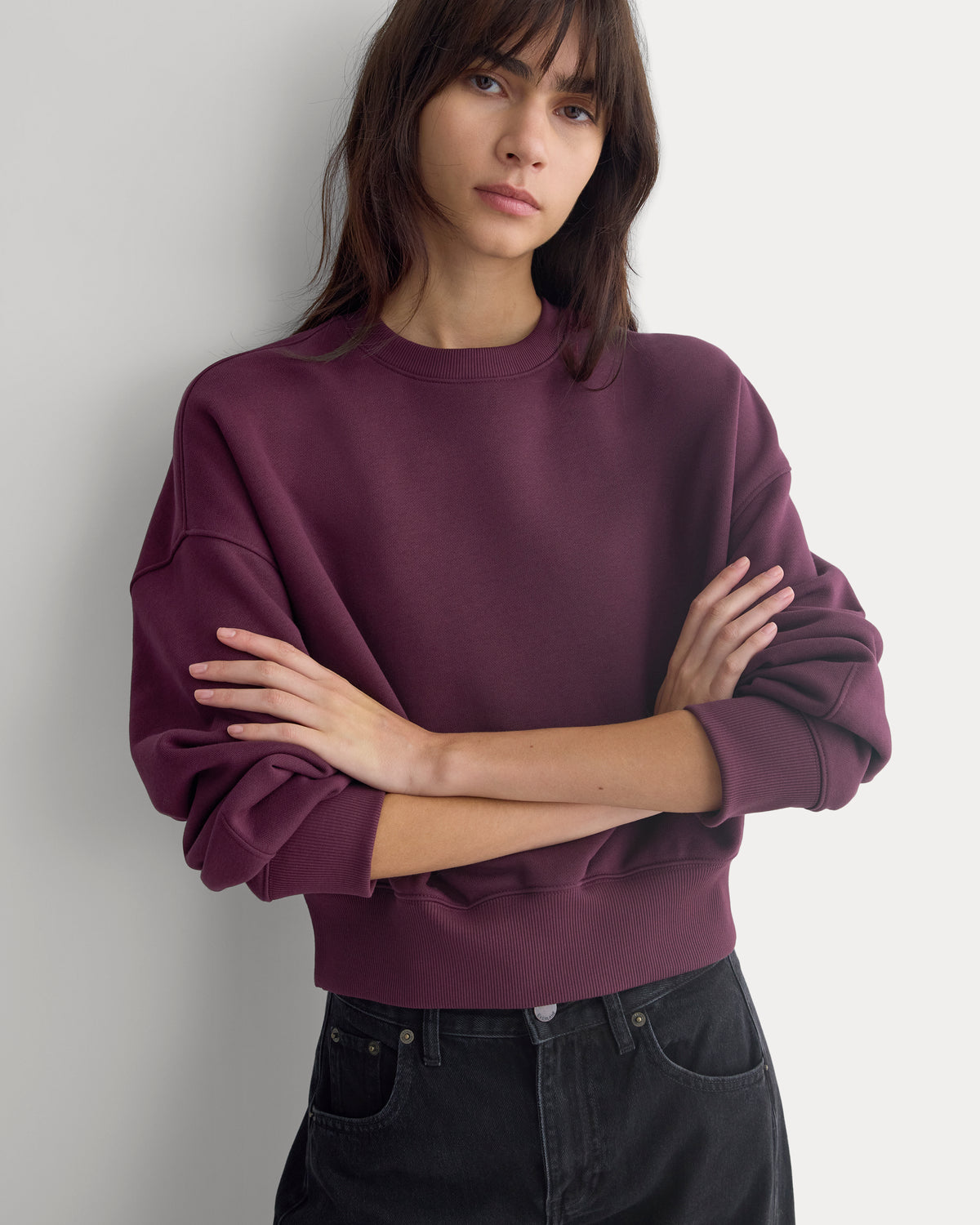 Luxe Fleece Shrunken Crew | Deep Plum
