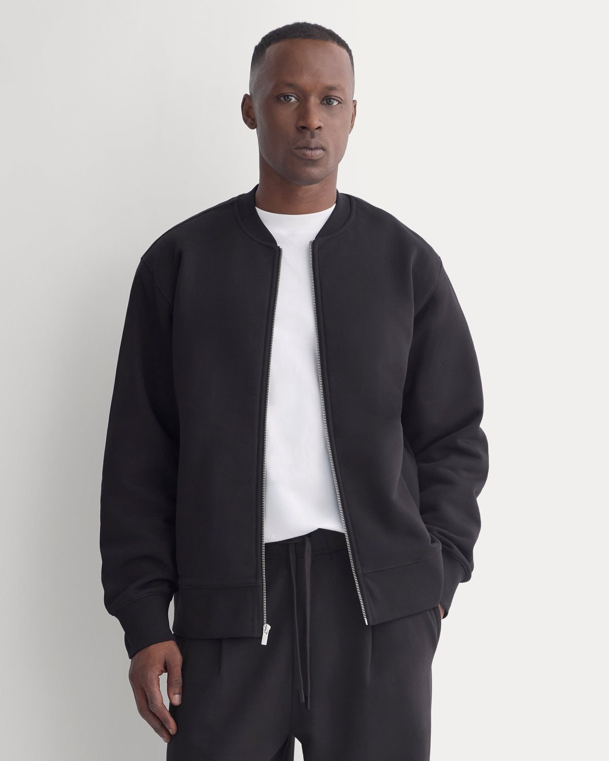 Luxe Fleece Zip Crew Cardigan |  Black