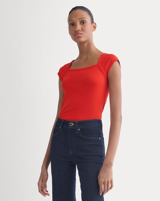 womens-retrosoft-cotton-square-neck-tee-fiery-red | primary