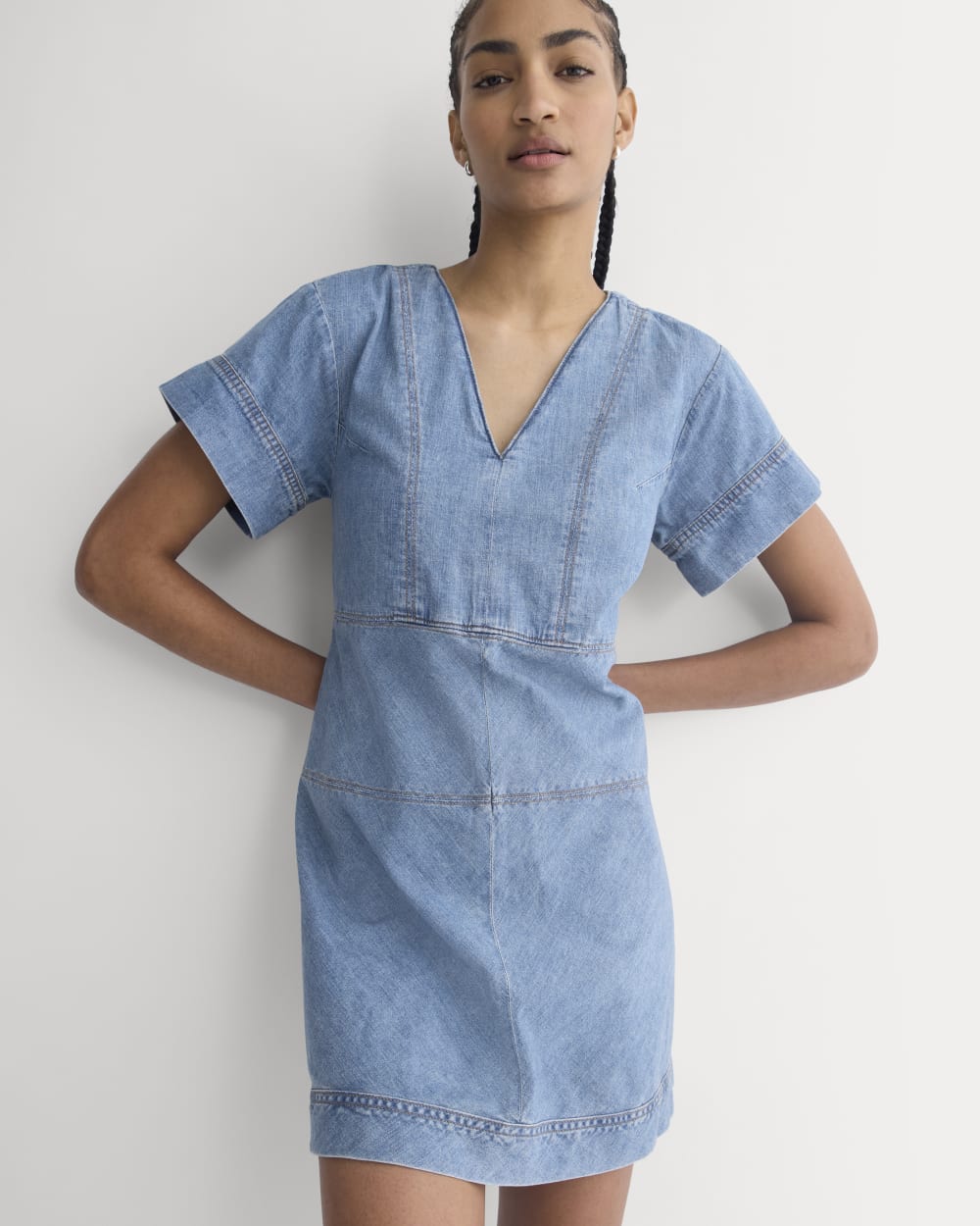 Everlane Denim Short-Sleeve Dress In Light Indigo, Size 16