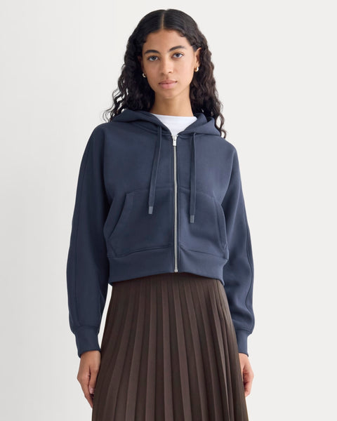 Luxe Fleece Full-Zip Cropped Hoodie | Navy – Everlane