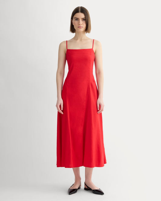 womens-seamed-dress-stretch-linen-classic-red | primary