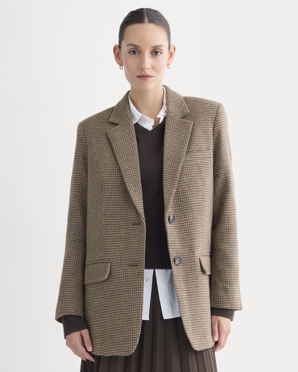 womens-oversized-blazer-brown-houndstooth | primary