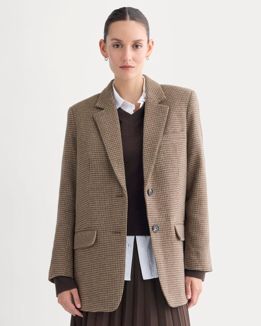 womens-oversized-blazer-brown-houndstooth | primary