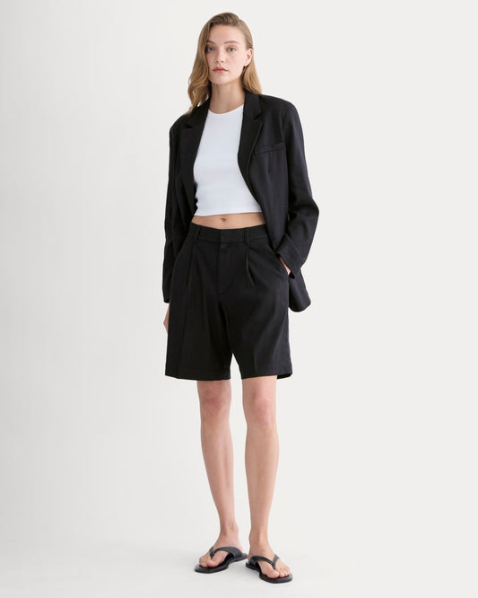 womens-pleated-short-in-stretch-linen-black | primary