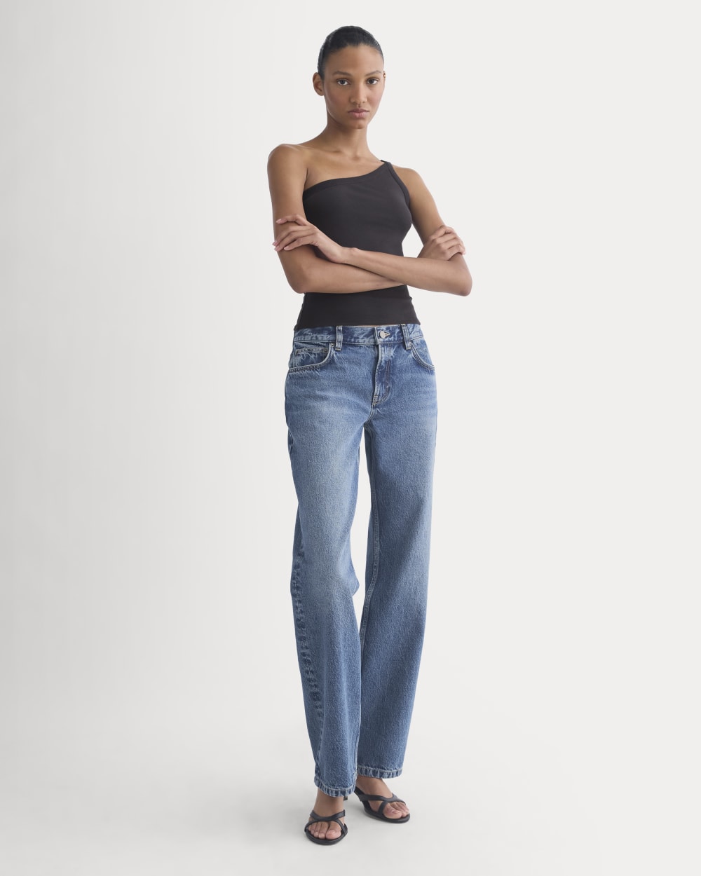 RetroSoft Cotton One-Shoulder Tank | Black – Everlane