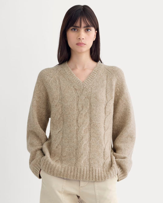 womens-cloud-cable-v-neck-sweater-heathered-oatmeal | primary