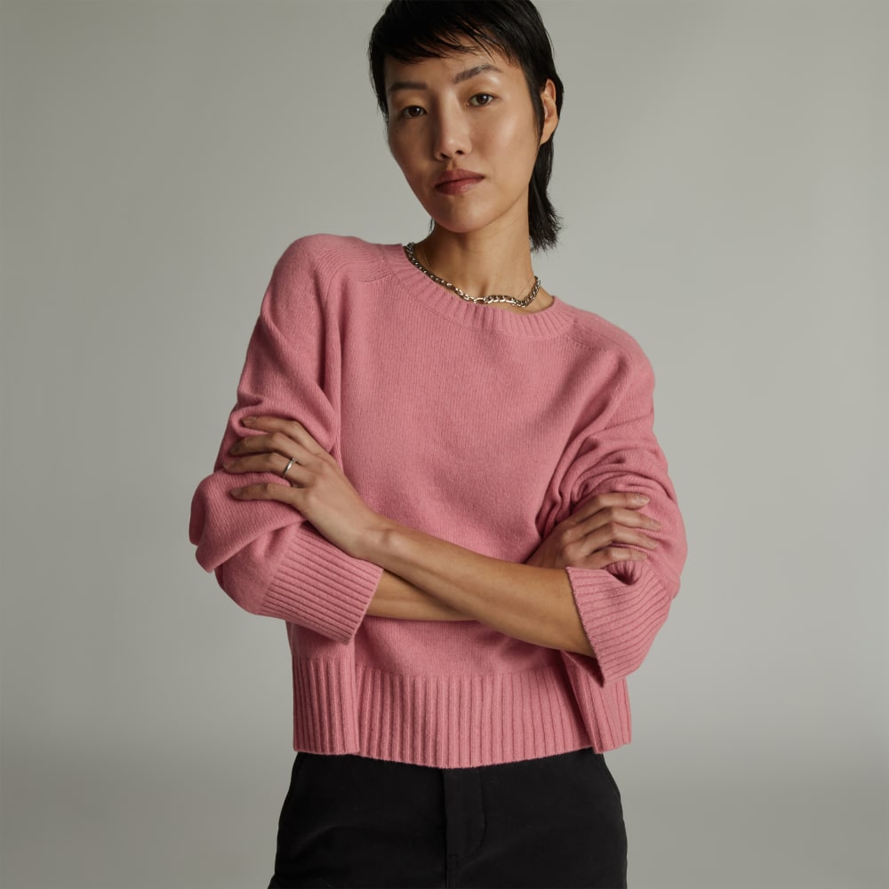 womens-recashmere-cropped-crew-sweater-bubblegum | primary