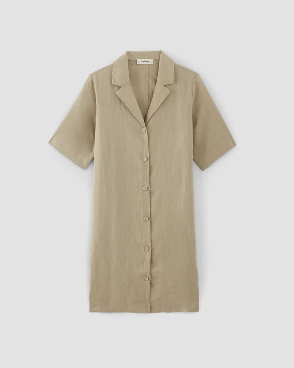 khaki linen shirt dress Khaki Linen Midi Shirt Dress with Pleated Fit and Flare Silhouette