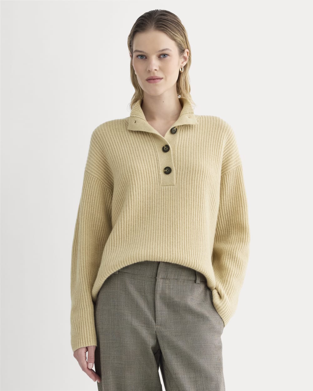 womens-wool-cashmere-cocoon-henley-heather-light-camel | primary