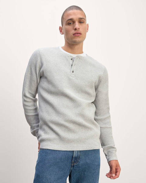 The Waffle Long-Sleeve Henley | Heathered Light Grey – Everlane