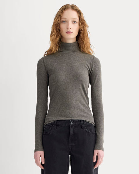 The Luxe Rib Turtleneck | Washed Heathered Fatigue – Everlane