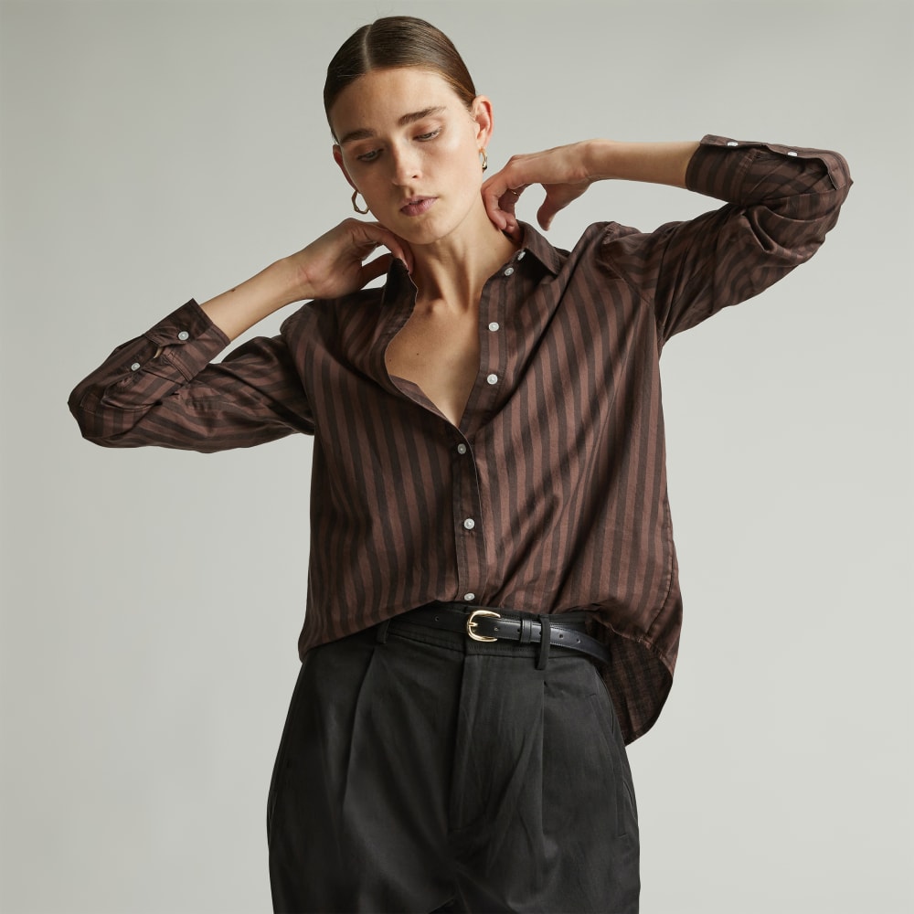 womens-silky-cttn-relaxed-shirt-chocolate-brown-black | primary