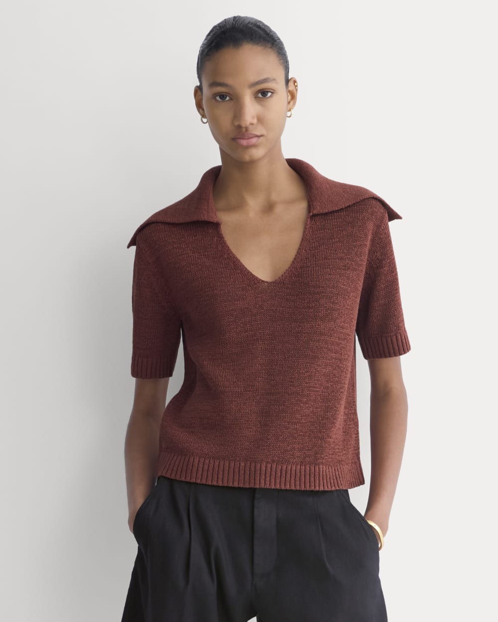 womens-open-collar-polo-henna-red | primary