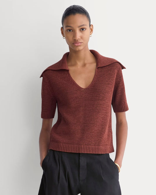 womens-open-collar-polo-henna-red | primary