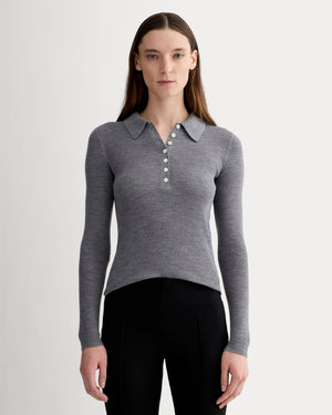 The Polo in Ultrasoft Merino | Heather Mid Grey