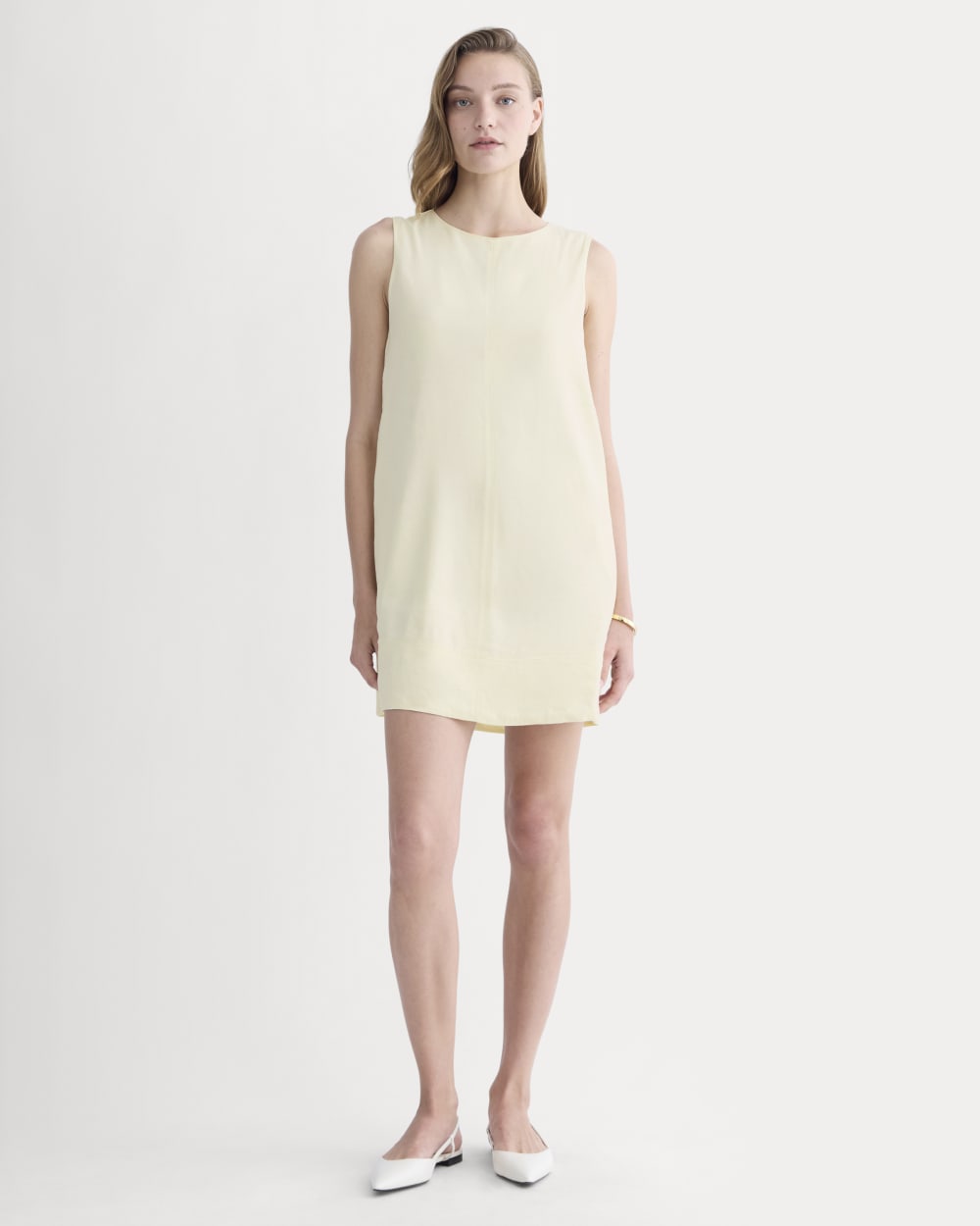 womens-shift-dress-in-stretch-linen-light-yellow | primary