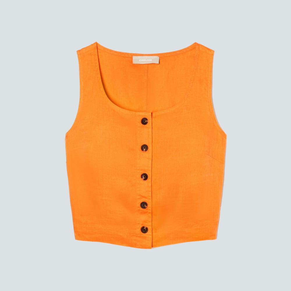 The Linen Button-Front Crop Tank | Turmeric - 00