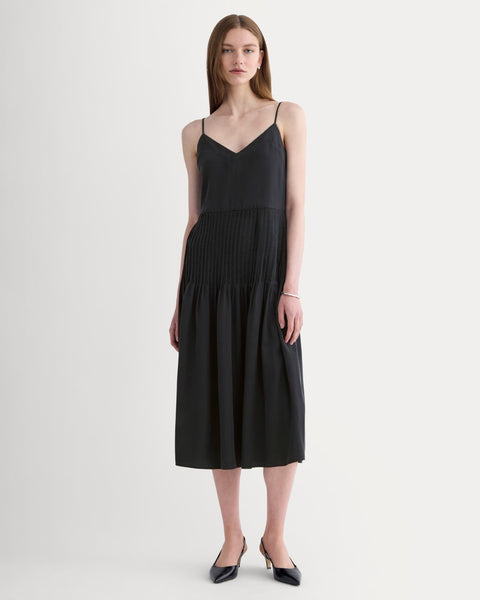 Everlane Pleated Slip Dress, Butterlite, Black, Size 0