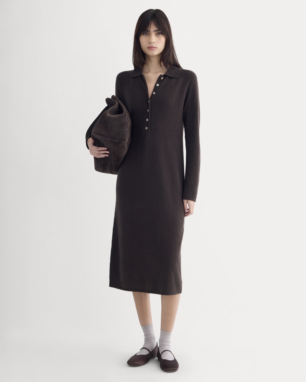 womens-cashmere-polo-midi-dress-dark-chocolate | primary