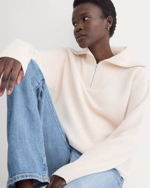 Double Knit Half-Zip in Cotton Merino | Bone/Cream/Sand/Light Camel