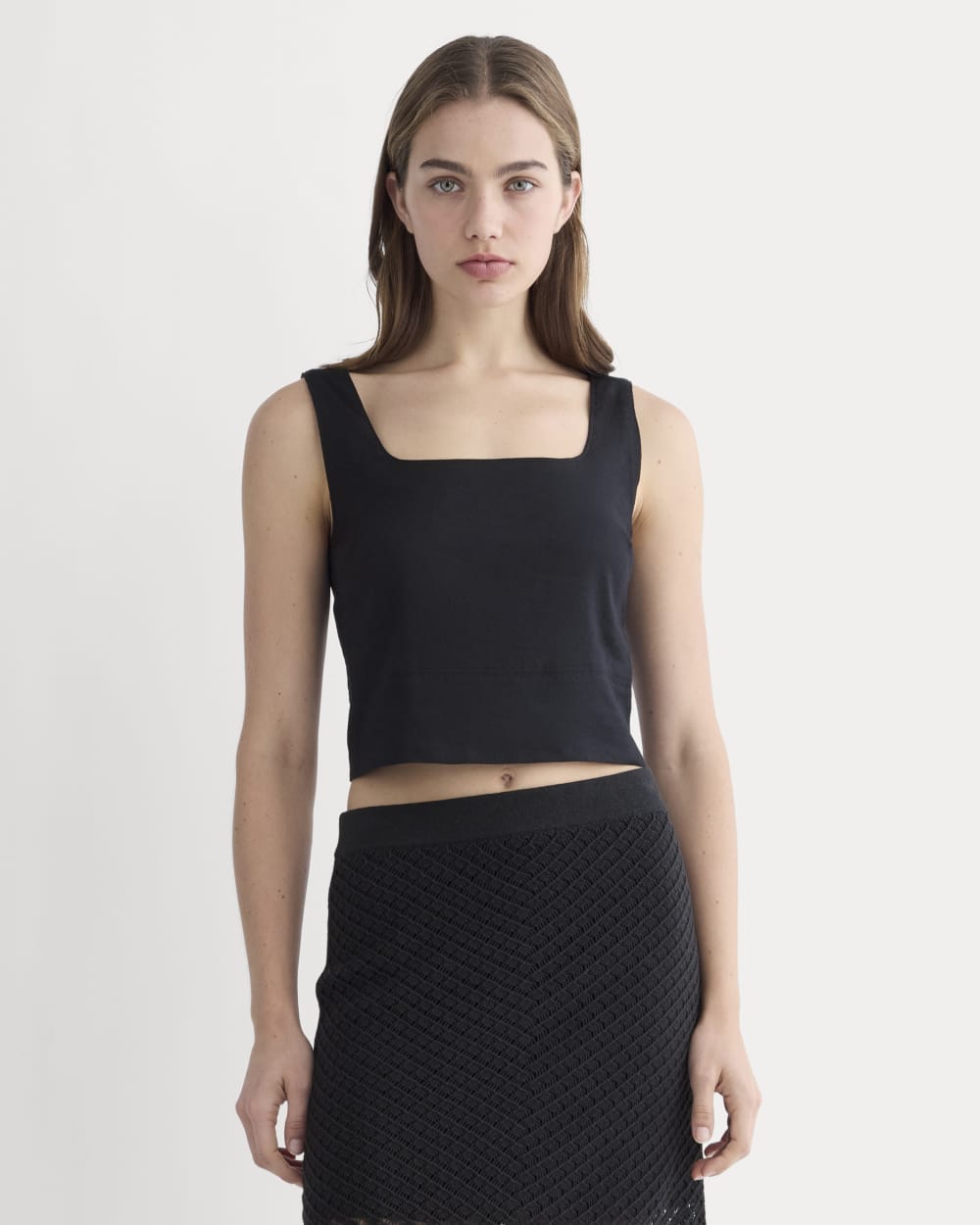 womens-square-tank-in-stretch-linen-black | primary