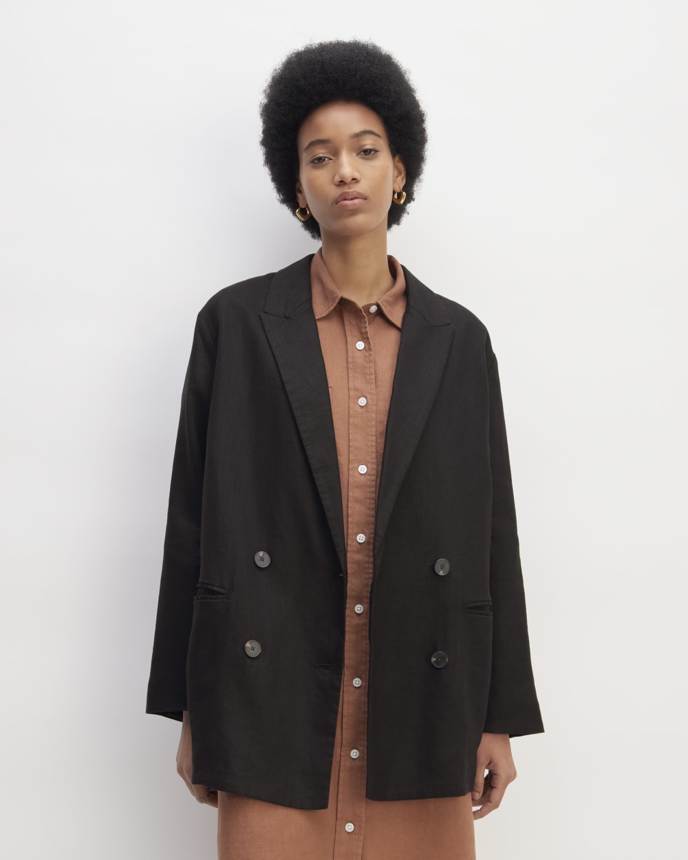 womens-linen-double-breasted-blazer-black | primary