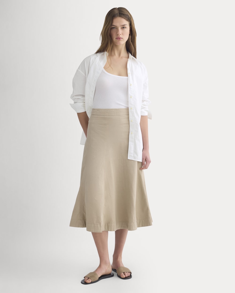 womens-seamed-midi-skirt-trench-coat-khaki | primary