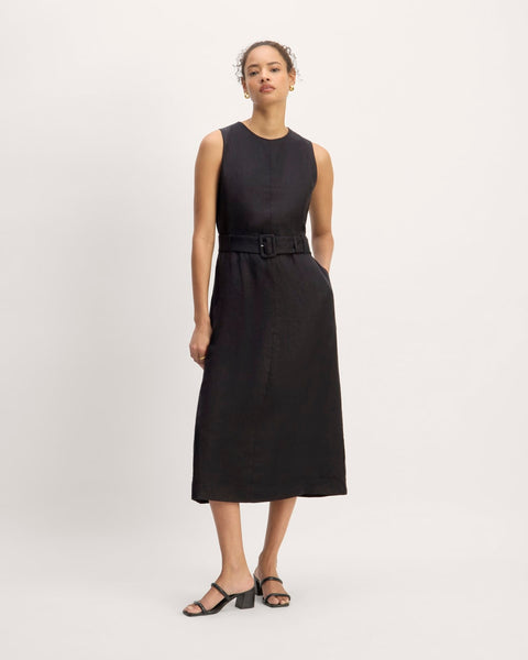The Linen Belted Midi Dress | Black Everlane The Linen Belted Midi Dress | Black Everlane