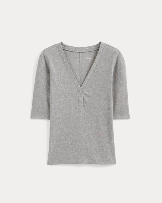 womens-luxe-rib-v-neck-henley-heathered-light-grey | primary