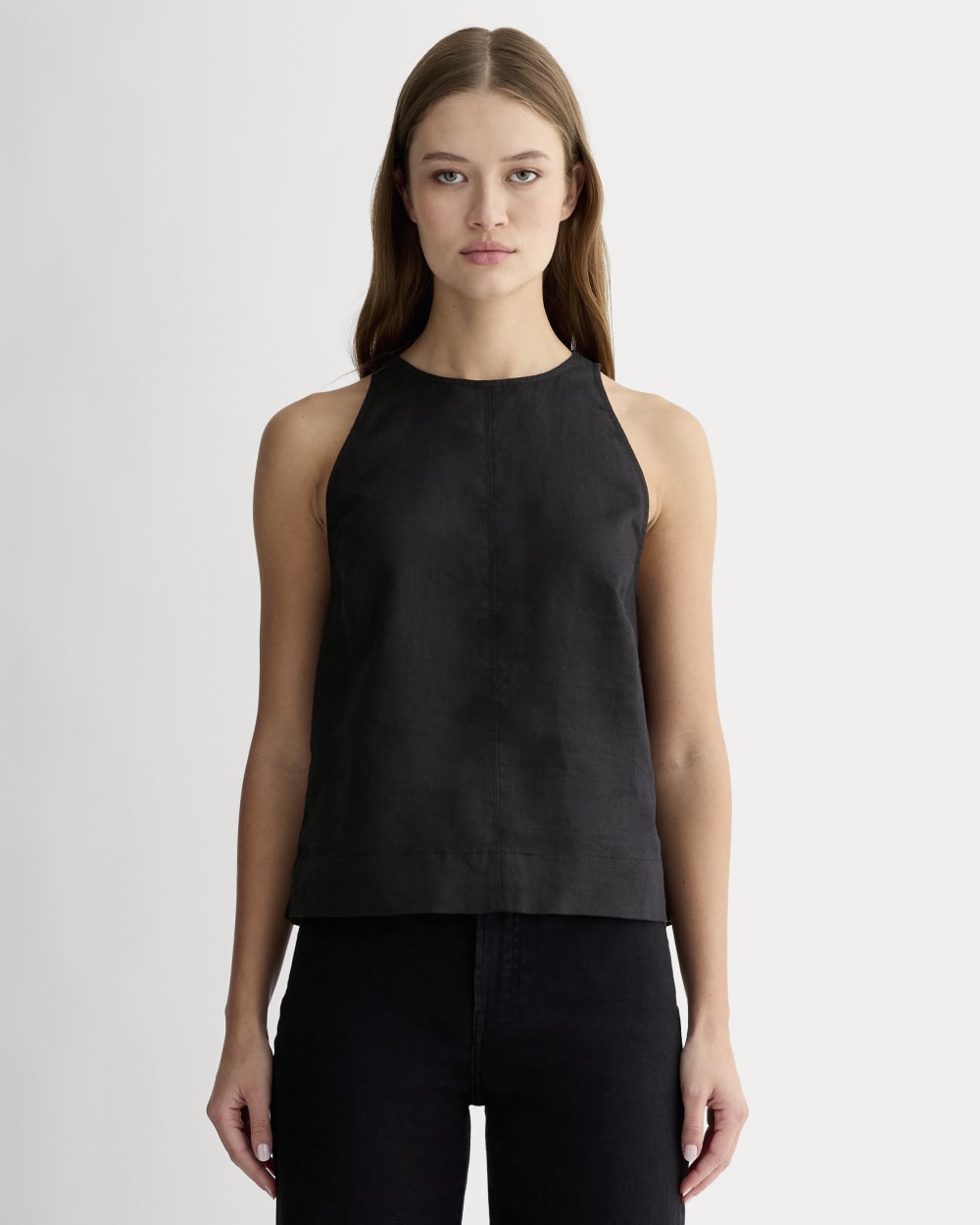 womens-linen-high-neck-tank-black | primary