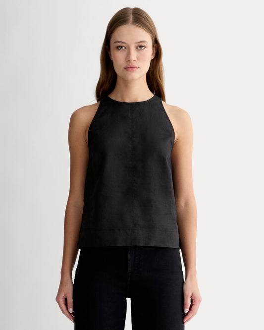 womens-linen-high-neck-tank-black | primary