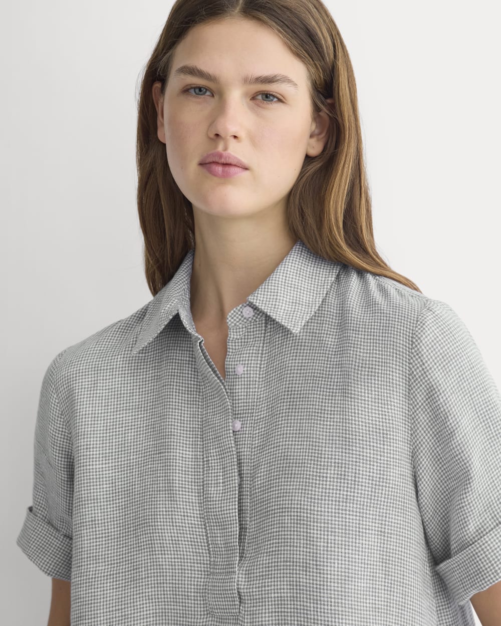 Everlane Mini Popover Shirtdress, Linen, Agave/Bone, Size XS