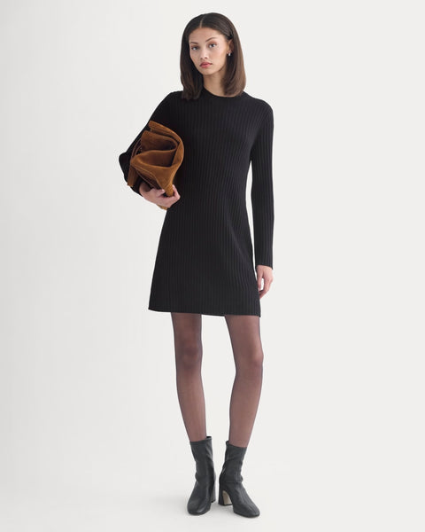 everlane chore mini dress Everlane Cashmere Long-Sleeve Mini Dress In Black, Size XS