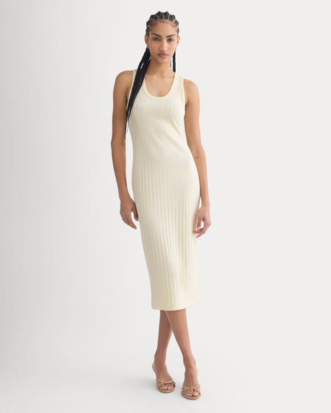 everlane seersucker midi dress Everlane Scoop-Neck Midi Dress In Pointelle Knit In Lemon Icing, Size Large, Cotton