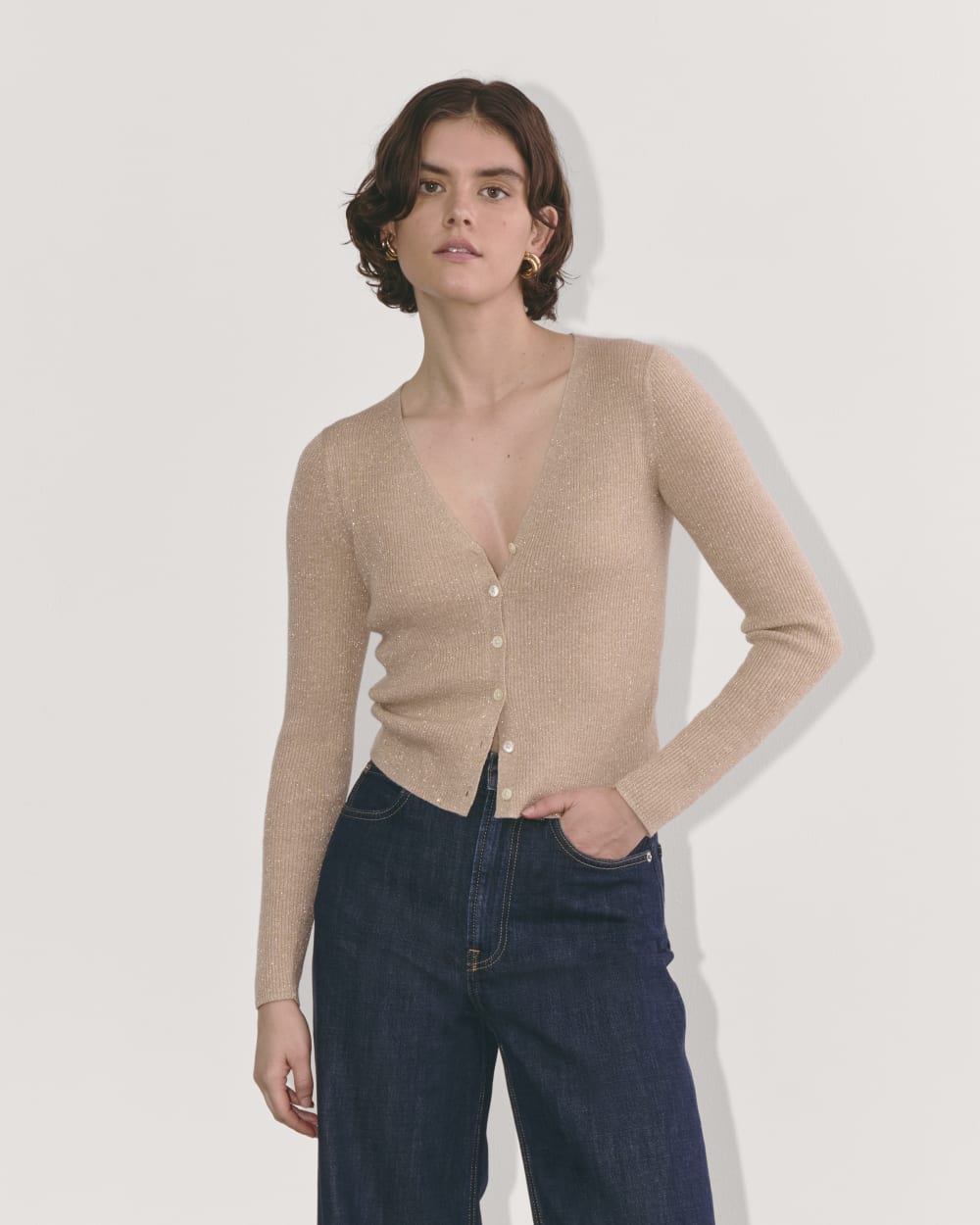 womens-lurex-merino-ribbed-cardigan-gold | primary
