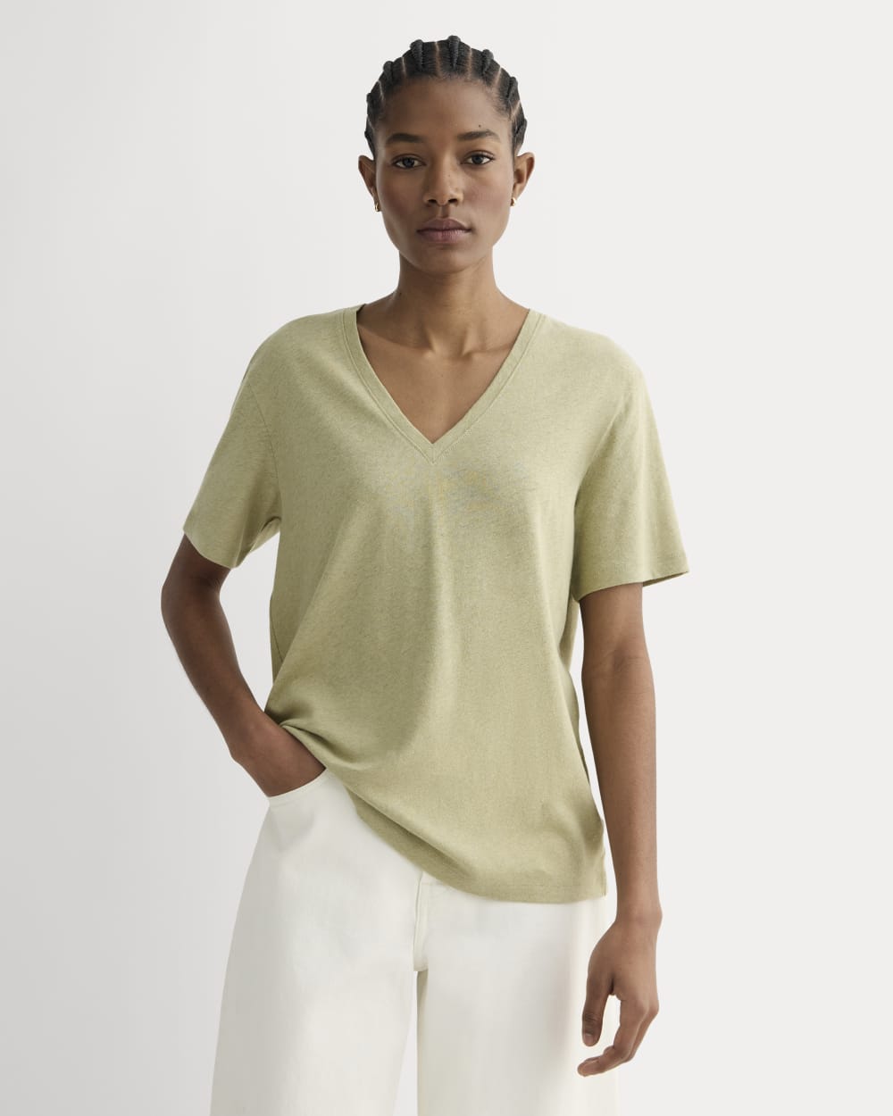 The Slouchy V-Neck Tee in Cotton Linen