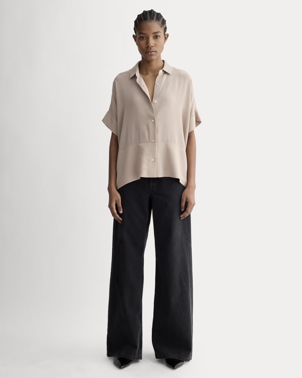 ENFOLD シャツ　WASHABLE CENTER-CREASE SHIRT The Boxy Shirt in Washable Silk | Burnt Sugar – Everlane