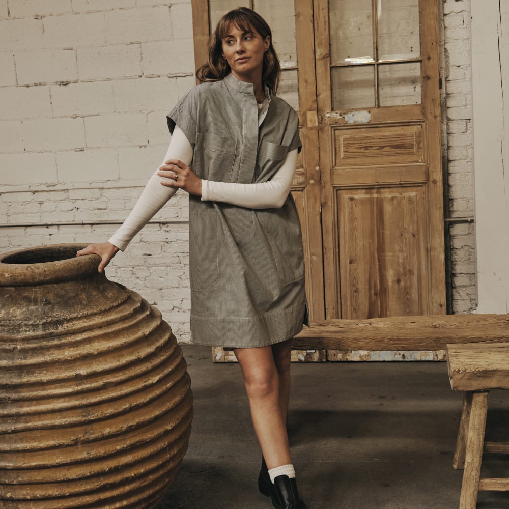 The Easy Workwear Dress | Canvas Tan / Navy Everlane The Easy Workwear Dress | Canvas Tan / Navy Everlane