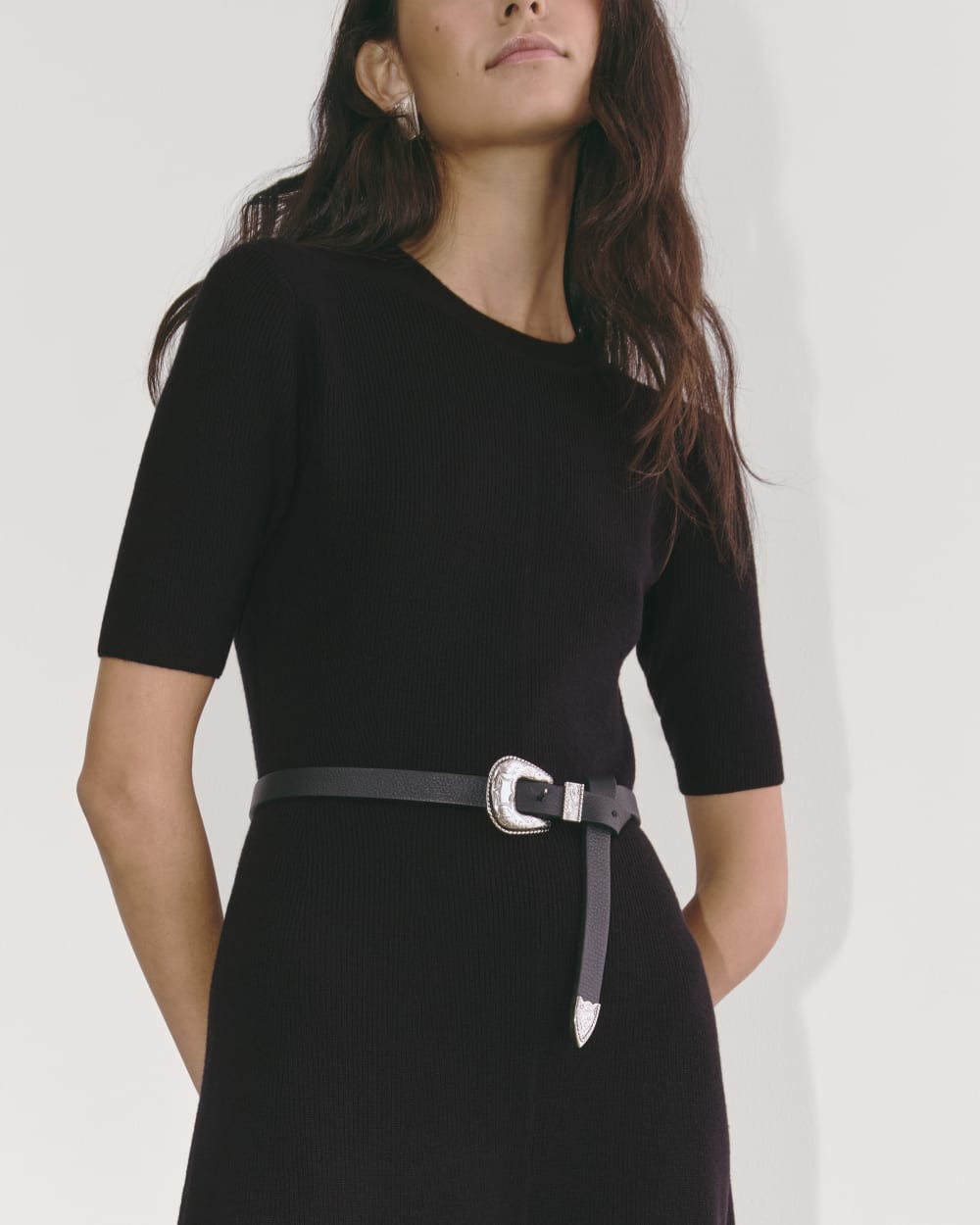 womens-cotton-blend-ribbed-sweater-dress-black