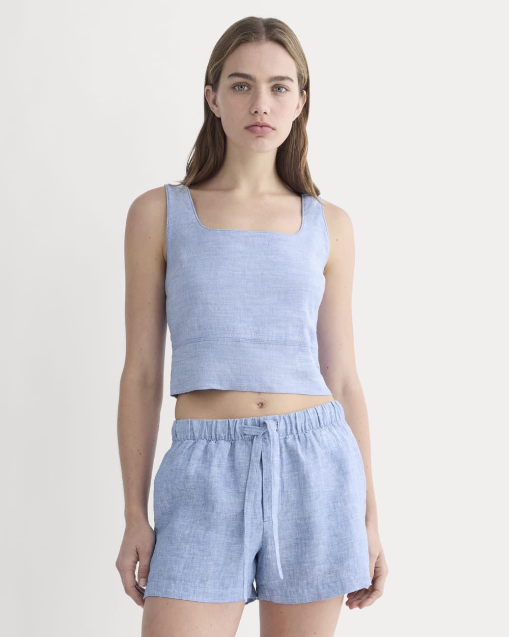 womens-square-tank-in-stretch-linen-chambray | primary