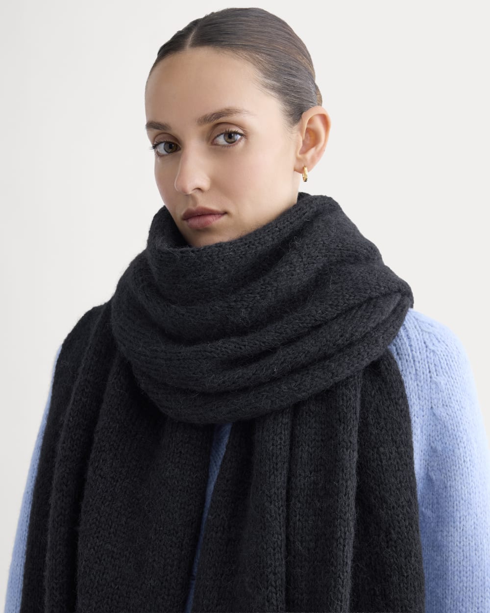 Plush Alpaca Scarf | Black/ Skyway – Everlane