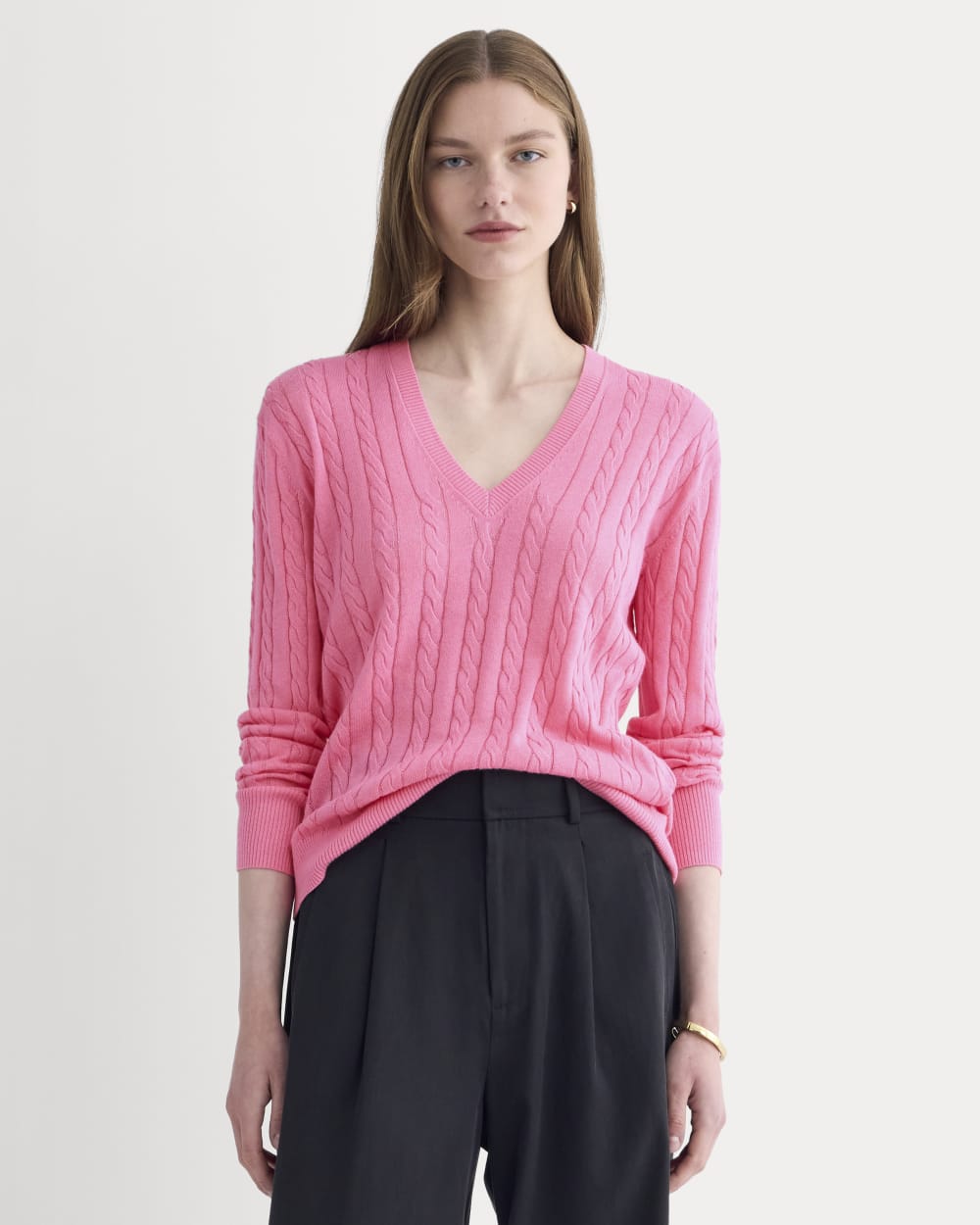 The Cable V-Neck in Cotton Cashmere