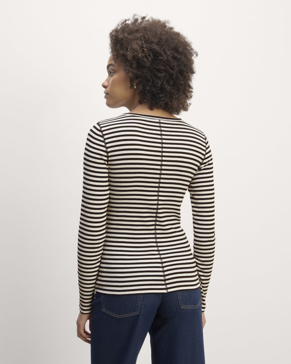 The Luxe Rib Long-Sleeve Crew | Bone / Black – Everlane