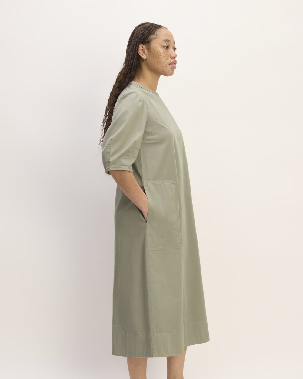 The Short-Sleeve Puff Midi Dress | Sage Green Everlane The Short-Sleeve Puff Midi Dress | Sage Green Everlane