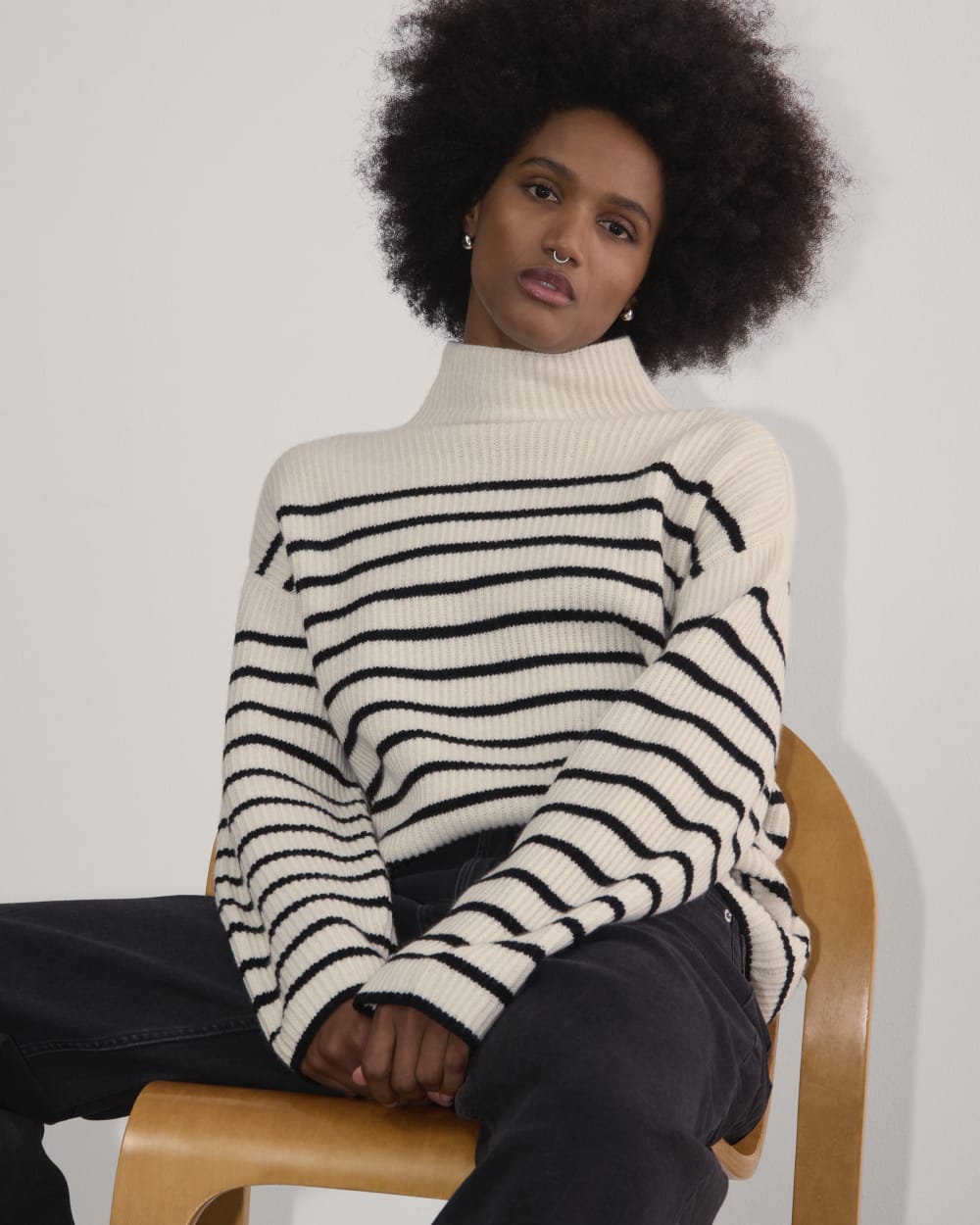 23228✨️ブリーフィング MARINE STRIPE HIGH NECK The Fisherman Turtleneck in Wool Cashmere | Bone / Black – Everlane