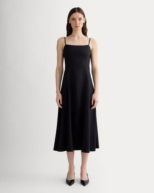 womens-seamed-dress-stretch-linen-black | primary