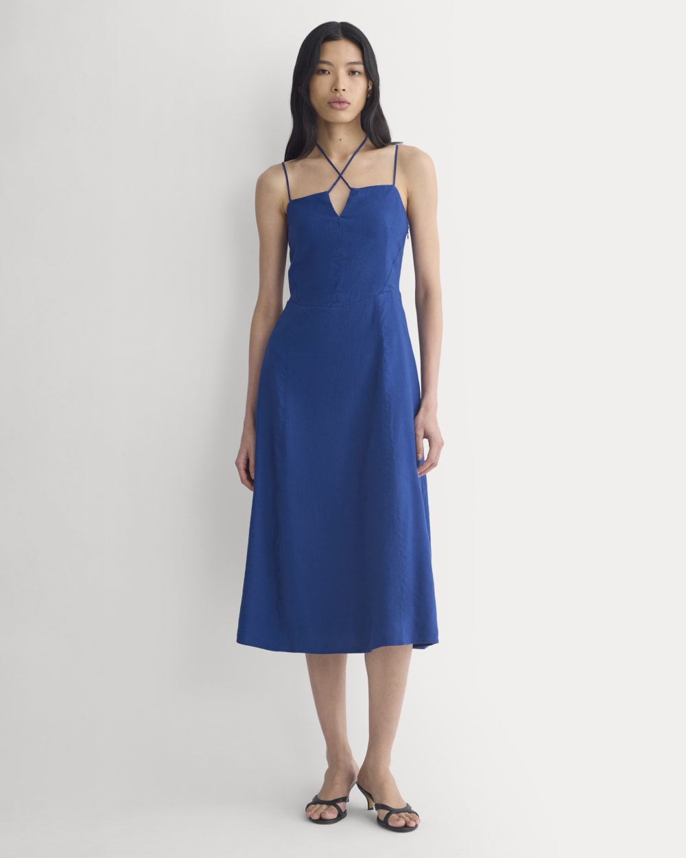 womens-tie-neck-dress-in-stretch-linen-estate-blue | primary