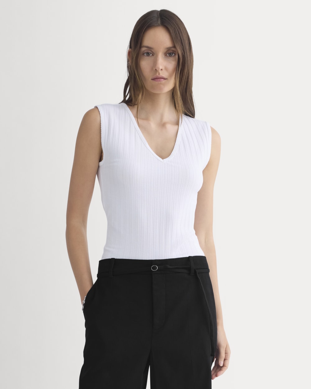 V-Neck Tank in Pointelle