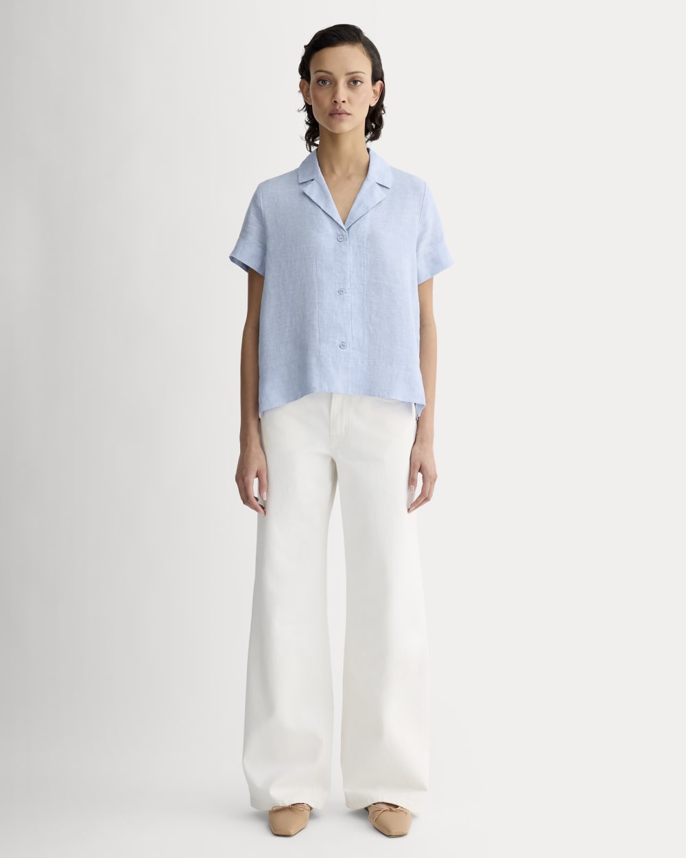 light blue linen dress shirt Joseph Turner Linen Grandad Collar Shirt